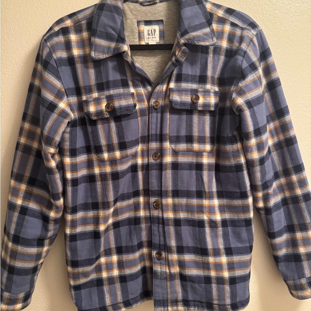 GAP Kids Blue and Orange Plaid Shirt